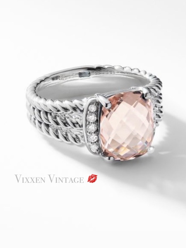David Yurman ‘Petite Wheaton Ring W/ Morganite & Diamonds’ In Sterling Silver